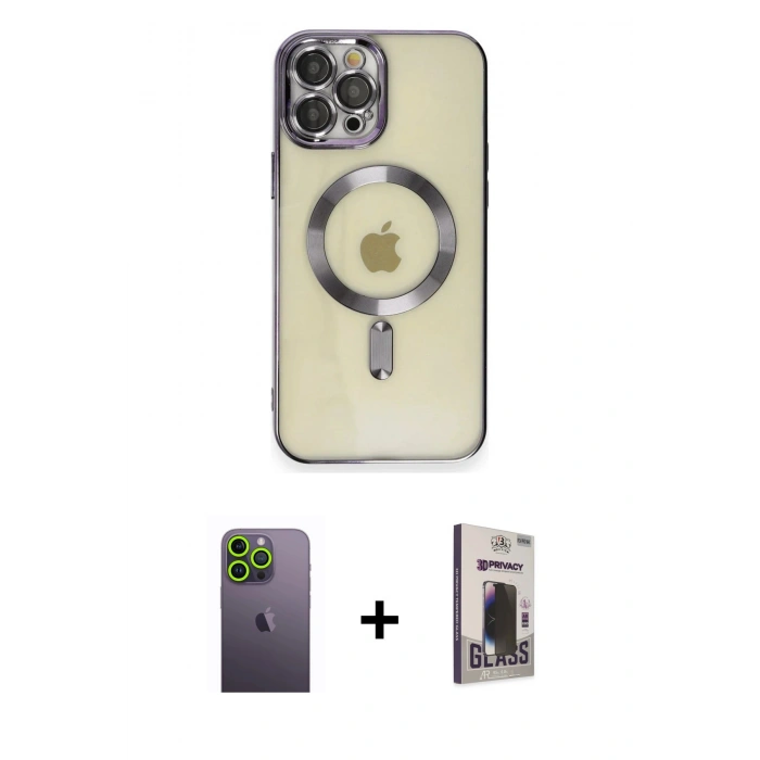 MARSİLYAN™- iPhone 12 Pro Max Kılıf Nova Işık Özel Seri - Siyah Bilvis Hayalet Cam Ekran Koruyucu + Yeşil Neon Fosforlu Kamera Lens