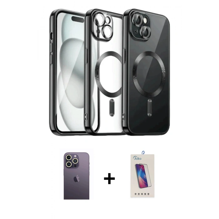 MARSİLYAN™- iPhone 12 Pro Max Kılıf Nova Işık Özel Seri - Siyah Joko 5D Cam + Neon Fosforlu Kamera Lens - BZ