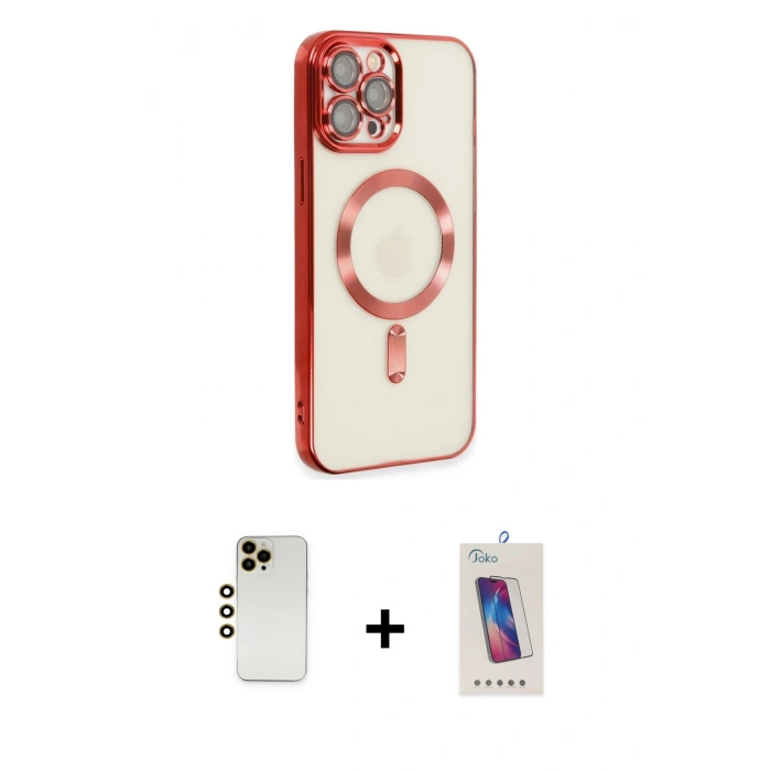 MARSİLYAN™- iPhone 12 Pro Max Kılıf Nova Işık Özel Seri - Siyah Joko 5D Cam + Gold Shine Kamera Lens