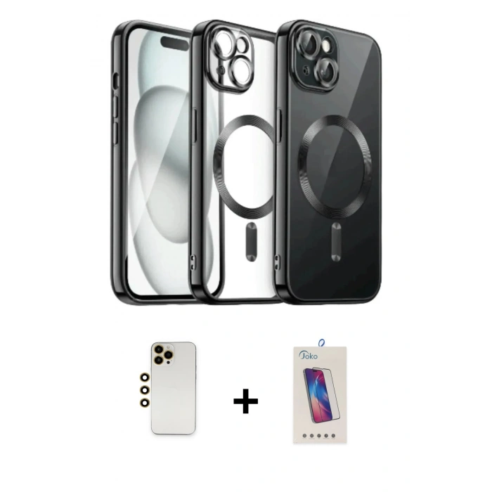MARSİLYAN™- iPhone 12 Pro Max Kılıf Nova Işık Özel Seri - Siyah Joko 5D Cam + Gold Shine Kamera Lens