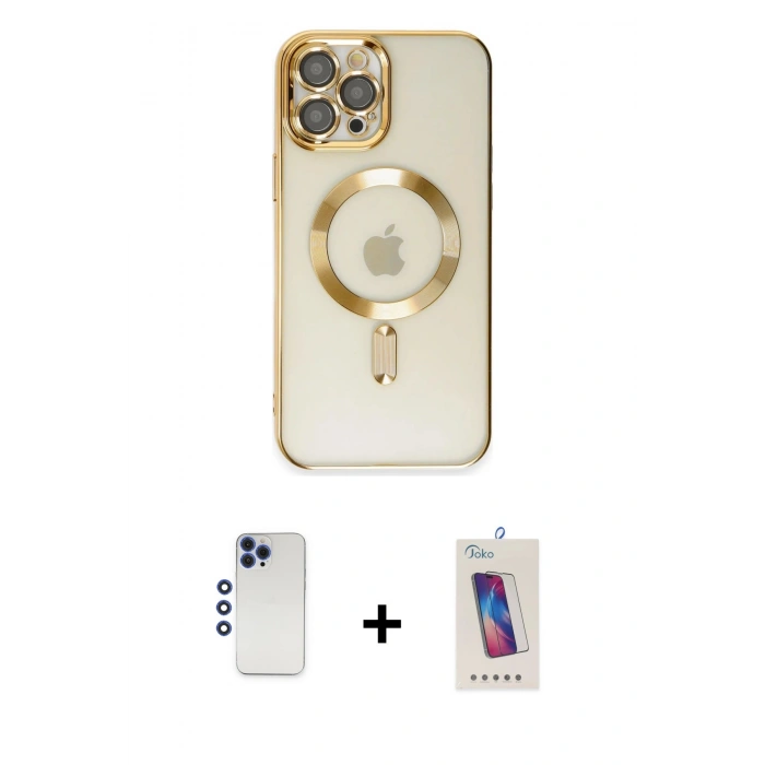 MARSİLYAN™- iPhone 12 Pro Max Kılıf Nova Işık Özel Seri - Siyah Joko 5D Cam + Lacivert Shine Kamera Lens