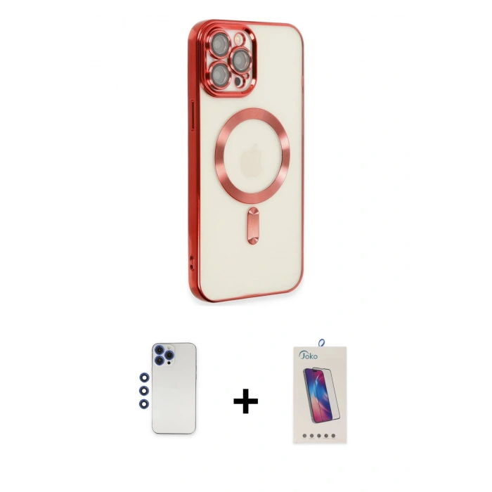 MARSİLYAN™- iPhone 12 Pro Max Kılıf Nova Işık Özel Seri - Siyah Joko 5D Cam + Lacivert Shine Kamera Lens