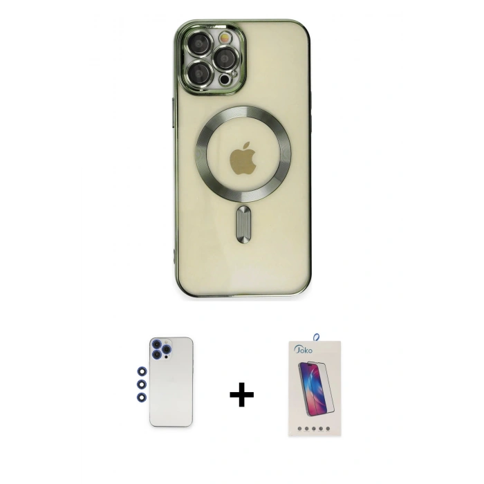 MARSİLYAN™- iPhone 12 Pro Max Kılıf Nova Işık Özel Seri - Siyah Joko 5D Cam + Lacivert Shine Kamera Lens