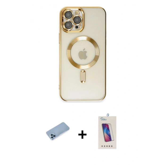 MARSİLYAN™- iPhone 12 Pro Max Kılıf Nova Işık Özel Seri - Siyah Joko 5D Cam + Mavi Shine Kamera Lens Koruma Cam