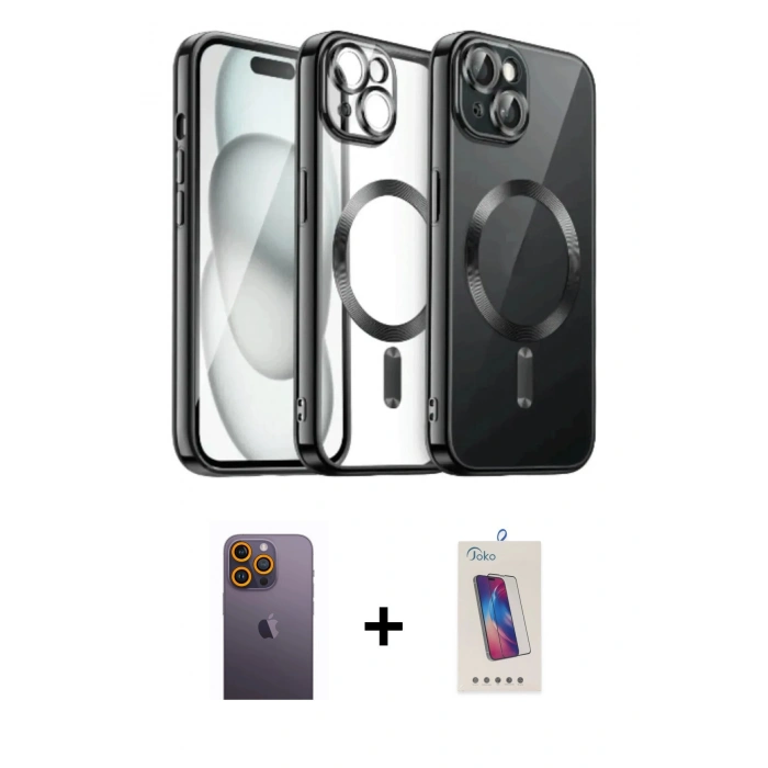 MARSİLYAN™- iPhone 12 Pro Max Kılıf Nova Işık Özel Seri - Siyah Joko 5D Cam + Neon Fosforlu Kamera Lens - SI