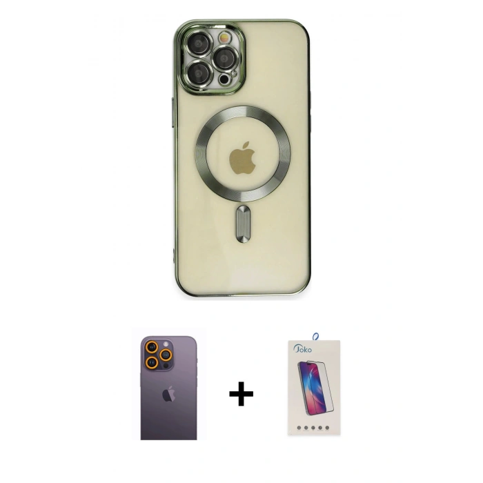 MARSİLYAN™- iPhone 12 Pro Max Kılıf Nova Işık Özel Seri - Siyah Joko 5D Cam + Neon Fosforlu Kamera Lens - SI