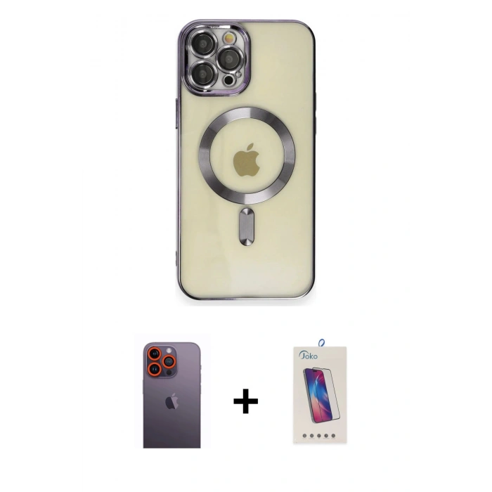 MARSİLYAN™- iPhone 12 Pro Max Kılıf Nova Işık Özel Seri - Siyah Joko 5D Cam + Neon Fosforlu Kamera Lens - TU