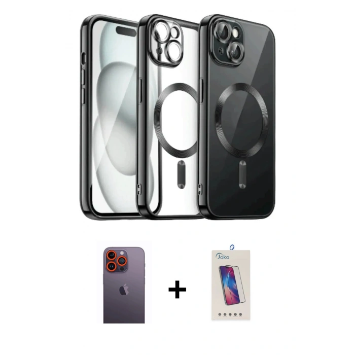MARSİLYAN™- iPhone 12 Pro Max Kılıf Nova Işık Özel Seri - Siyah Joko 5D Cam + Neon Fosforlu Kamera Lens - TU