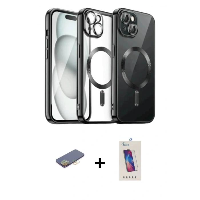 MARSİLYAN™- iPhone 12 Pro Max Kılıf Nova Işık Özel Seri - Siyah Joko 5D Cam + Renkli Kamera Lens Koruma Cam - SI