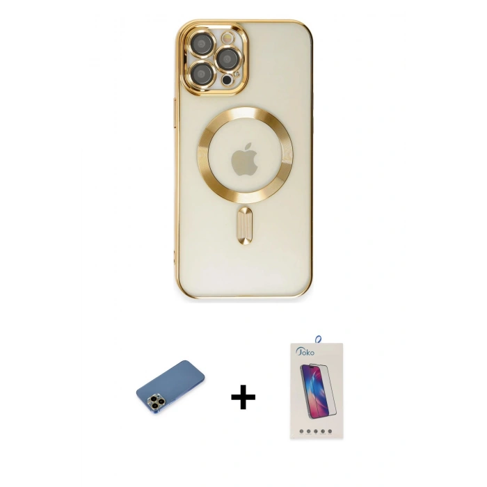 MARSİLYAN™- iPhone 12 Pro Max Kılıf Nova Işık Özel Seri - Siyah Joko 5D Cam + Shine Kamera Lens Koruma Cam - GD