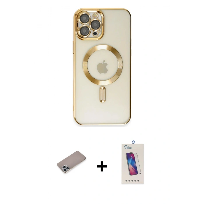 MARSİLYAN™- iPhone 12 Pro Max Kılıf Nova Işık Özel Seri - Siyah Joko 5D Cam + Shine Kamera Lens Koruma Cam - SABE