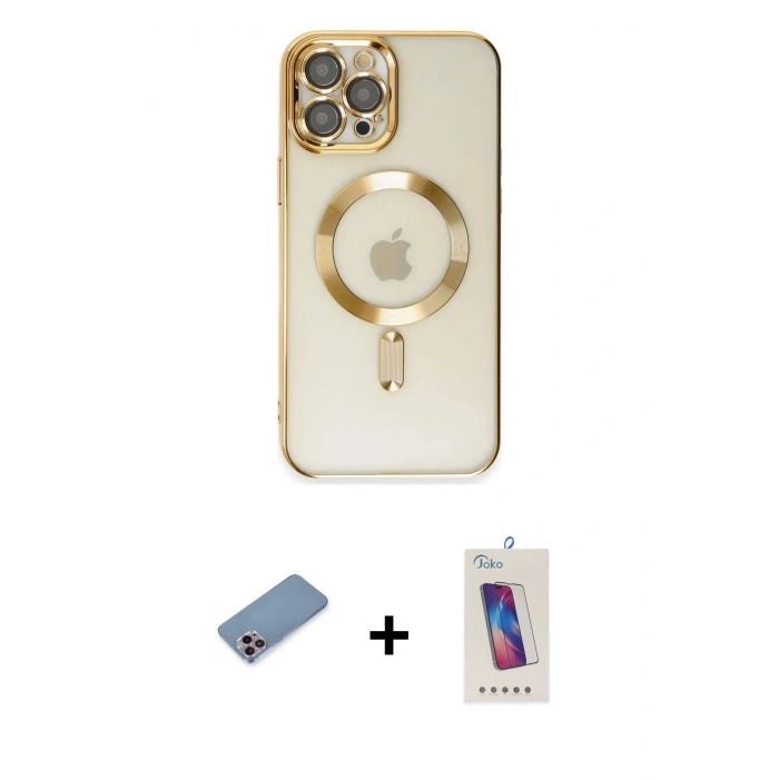 MARSİLYAN™- iPhone 12 Pro Max Kılıf Nova Işık Özel Seri - Siyah Joko 5D Cam + Shine Kamera Lens Koruma Cam - PE