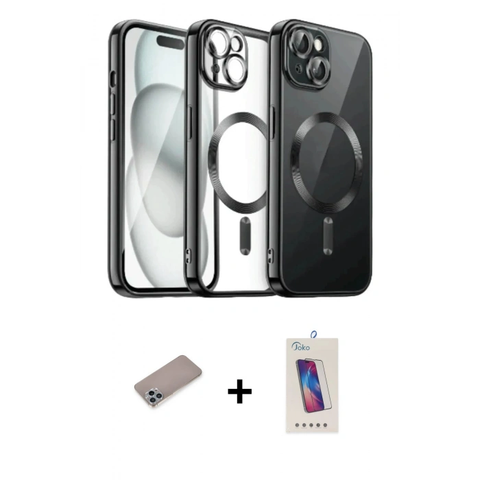 MARSİLYAN™- iPhone 12 Pro Max Kılıf Nova Işık Özel Seri - Siyah Joko 5D Cam + Shine Kamera Lens Koruma Cam - SABE
