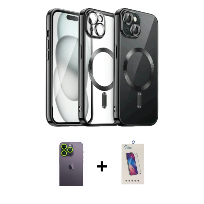 MARSİLYAN™- iPhone 12 Pro Max Kılıf Nova Işık Özel Seri - Siyah Joko 5D Cam + Yeşil Neon Fosforlu Kamera Lens