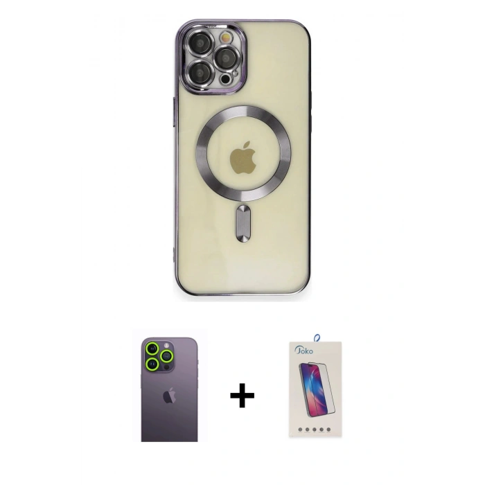 MARSİLYAN™- iPhone 12 Pro Max Kılıf Nova Işık Özel Seri - Siyah Joko 5D Cam + Yeşil Neon Fosforlu Kamera Lens