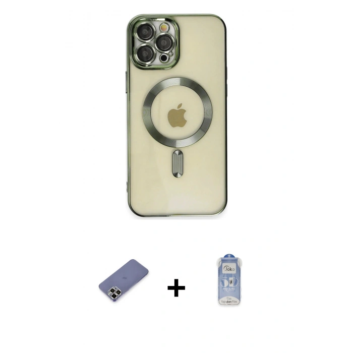 MARSİLYAN™- iPhone 12 Pro Max Kılıf Nova Işık Özel Seri - Siyah Joko Magic 5D Cam + Metal Kamera Lens Koruma Cam - GD