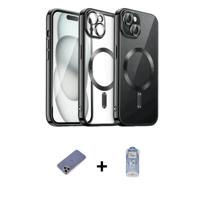 MARSİLYAN™- iPhone 12 Pro Max Kılıf Nova Işık Özel Seri - Siyah Joko Magic 5D Cam + Metal Kamera Lens Koruma Cam - GD