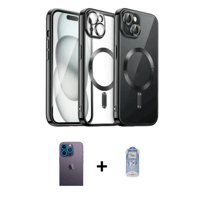 MARSİLYAN™- iPhone 12 Pro Max Kılıf Nova Işık Özel Seri - Siyah Joko Magic 5D Cam + Neon Fosforlu Kamera Lens - MI