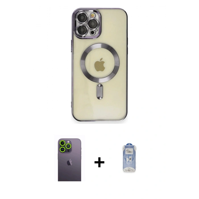 MARSİLYAN™- iPhone 12 Pro Max Kılıf Nova Işık Özel Seri - Siyah Joko Magic 5D Cam + Neon Fosforlu Kamera Lens - YL