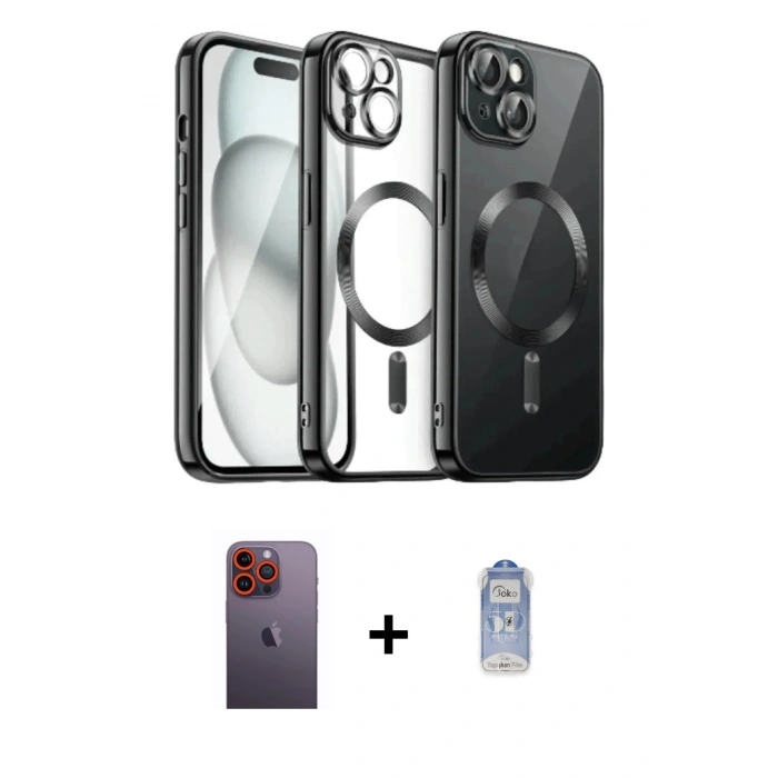 MARSİLYAN™- iPhone 12 Pro Max Kılıf Nova Işık Özel Seri - Siyah Joko Magic 5D Cam + Neon Fosforlu Kamera Lens - TU