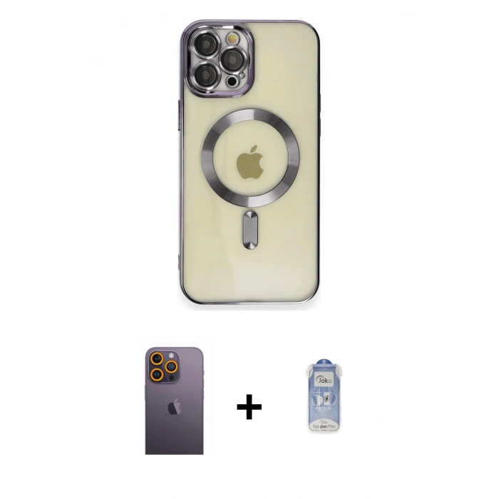 MARSİLYAN™- iPhone 12 Pro Max Kılıf Nova Işık Özel Seri - Siyah Joko Magic 5D Cam + Neon Fosforlu Kamera Lens - SI