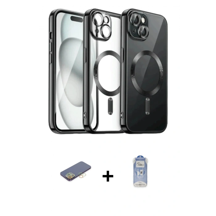 MARSİLYAN™- iPhone 12 Pro Max Kılıf Nova Işık Özel Seri - Siyah Joko Magic 5D Cam + Renkli Kamera Lens Koruma Cam - SI