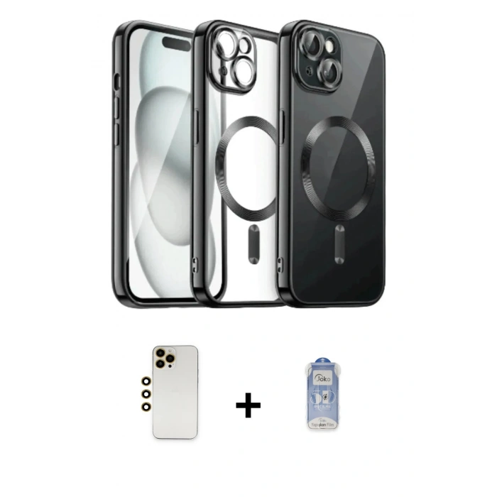 MARSİLYAN™- iPhone 12 Pro Max Kılıf Nova Işık Özel Seri - Siyah Joko Magic 5D Cam + Shine Kamera Lens - GD