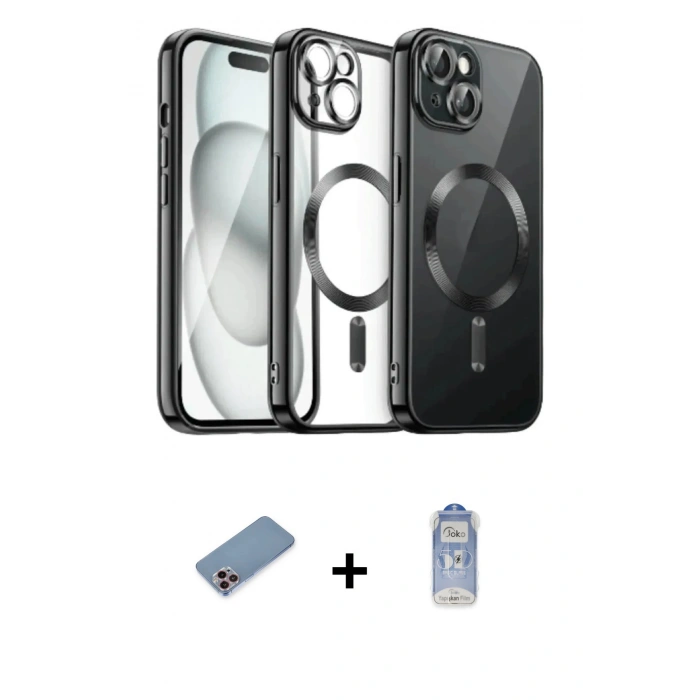 MARSİLYAN™- iPhone 12 Pro Max Kılıf Nova Işık Özel Seri - Siyah Joko Magic 5D Cam + Shine Kamera Lens Koruma Cam - PE