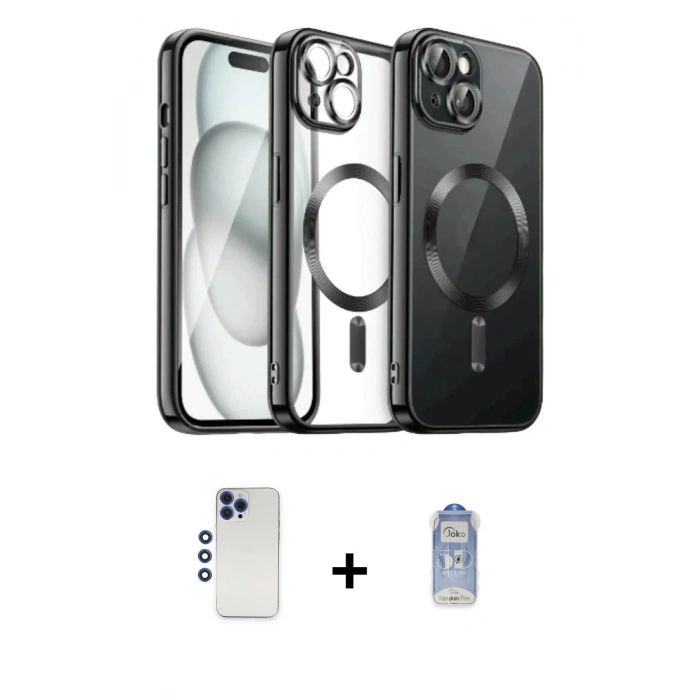 MARSİLYAN™- iPhone 12 Pro Max Kılıf Nova Işık Özel Seri - Siyah Joko Magic 5D Cam + Shine Kamera Lens - LT