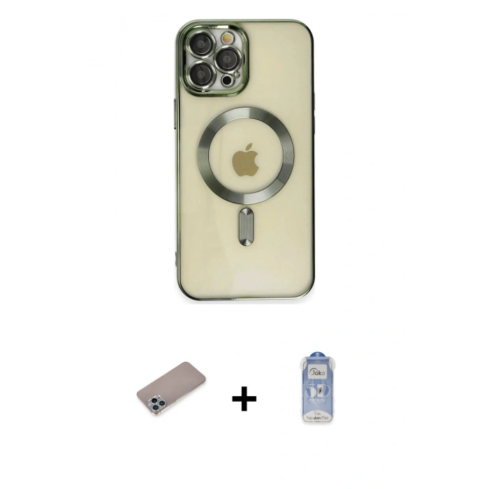 MARSİLYAN™- iPhone 12 Pro Max Kılıf Nova Işık Özel Seri - Siyah Joko Magic 5D Cam + Sierra Blue Shine Kamera Lens Koruma Cam