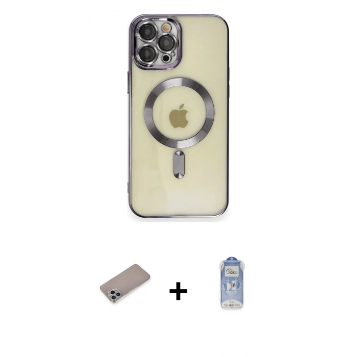 MARSİLYAN™- iPhone 12 Pro Max Kılıf Nova Işık Özel Seri - Siyah Joko Magic 5D Cam + Sierra Blue Shine Kamera Lens Koruma Cam