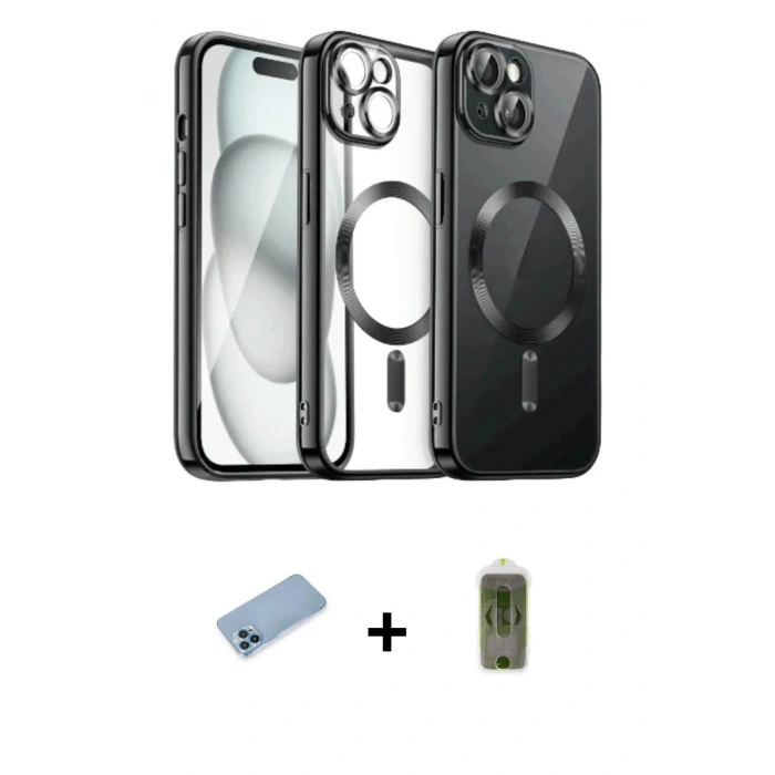 MARSİLYAN™- iPhone 12 Pro Max Kılıf Nova Işık Özel Seri - Siyah Joko Magic 5D Hayalet Cam + Shine Kamera Lens Koruma Cam - MI