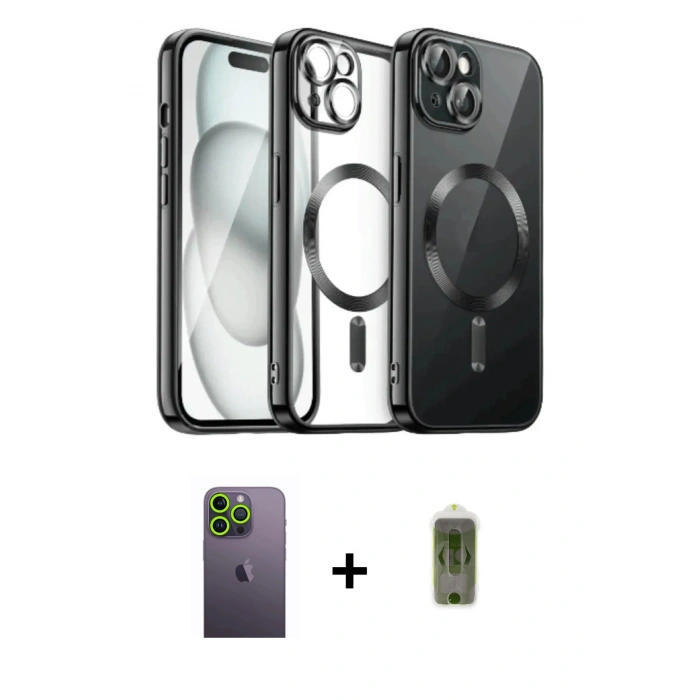 MARSİLYAN™- iPhone 12 Pro Max Kılıf Nova Işık Özel Seri - Siyah Joko Magic 5D Hayalet Cam + Neon Fosforlu Kamera Lens - YL
