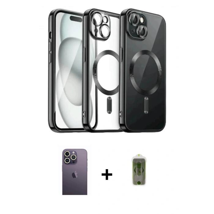 MARSİLYAN™- iPhone 12 Pro Max Kılıf Nova Işık Özel Seri - Siyah Joko Magic 5D Hayalet Cam + Neon Fosforlu Kamera Lens - BZ