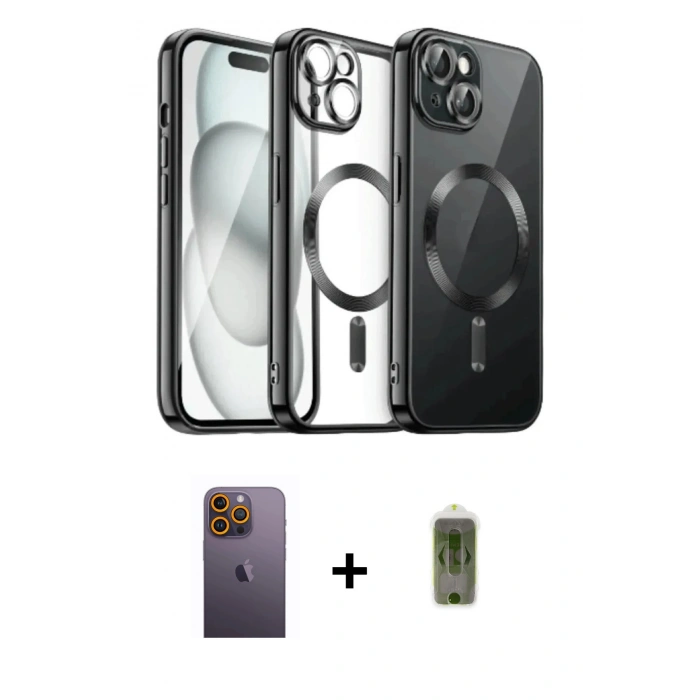 MARSİLYAN™- iPhone 12 Pro Max Kılıf Nova Işık Özel Seri - Siyah Joko Magic 5D Hayalet Cam + Neon Fosforlu Kamera Lens - SI