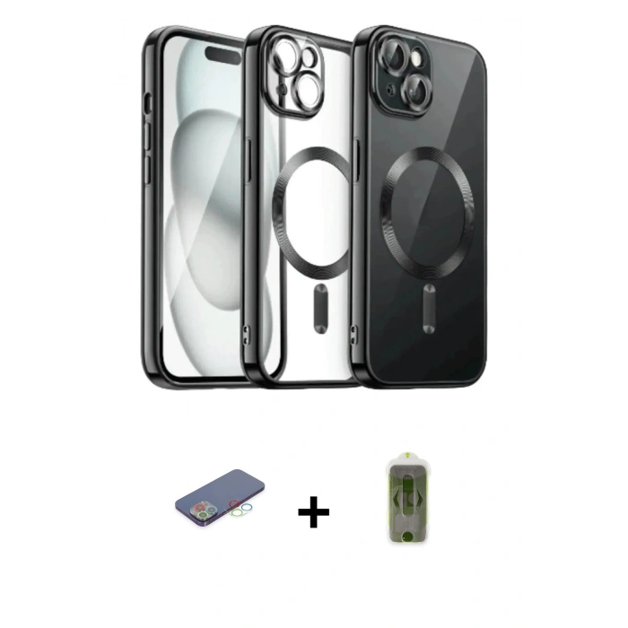 MARSİLYAN™- iPhone 12 Pro Max Kılıf Nova Işık Özel Seri - Siyah Joko Magic 5D Hayalet Cam + Renkli Kamera Lens Koruma Cam - MI
