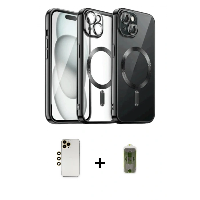 MARSİLYAN™- iPhone 12 Pro Max Kılıf Nova Işık Özel Seri - Siyah Joko Magic 5D Hayalet Cam + Shine Kamera Lens - GD