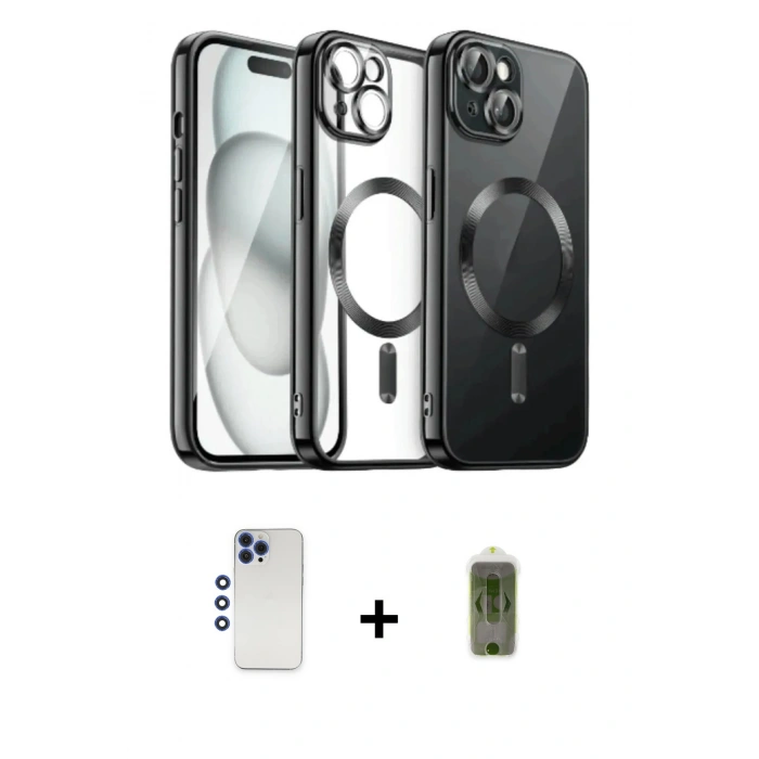 MARSİLYAN™- iPhone 12 Pro Max Kılıf Nova Işık Özel Seri - Siyah Joko Magic 5D Hayalet Cam + Shine Kamera Lens - LT