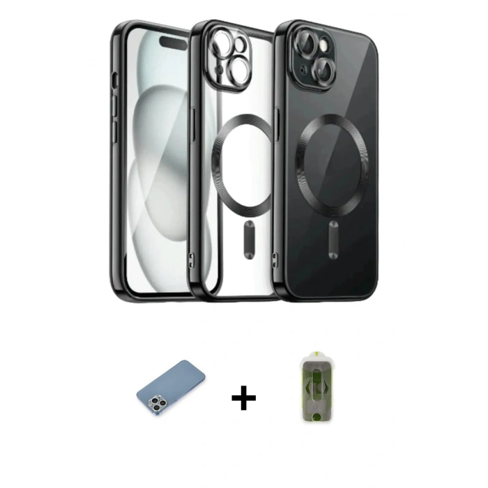 MARSİLYAN™- iPhone 12 Pro Max Kılıf Nova Işık Özel Seri - Siyah Joko Magic 5D Hayalet Cam + Shine Kamera Lens Koruma Cam - GS