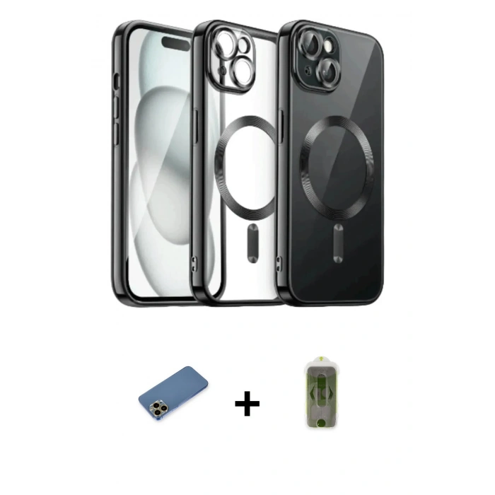 MARSİLYAN™- iPhone 12 Pro Max Kılıf Nova Işık Özel Seri - Siyah Joko Magic 5D Hayalet Cam + Shine Kamera Lens Koruma Cam - GD