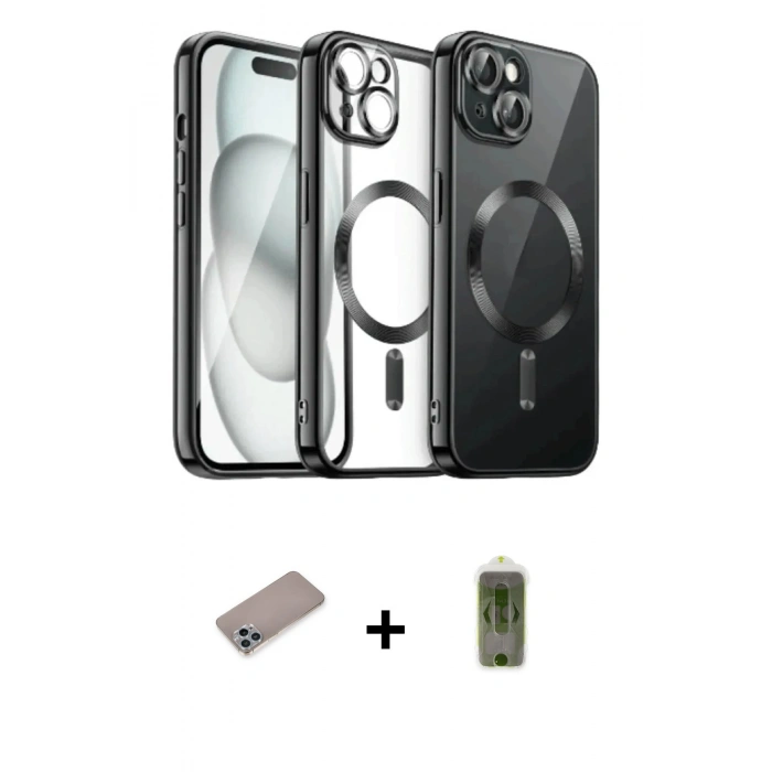 MARSİLYAN™- iPhone 12 Pro Max Kılıf Nova Işık Özel Seri - Siyah Joko Magic 5D Hayalet Cam + Shine Kamera Lens Koruma Cam - SABE