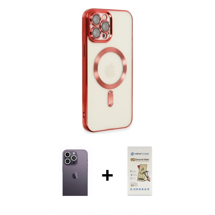 MARSİLYAN™- iPhone 12 Pro Max Kılıf Nova Işık Özel Seri - Siyah Mat Seramik Nano Ekran Koruyucu + Beyaz Neon Fosforlu Kamera Lens
