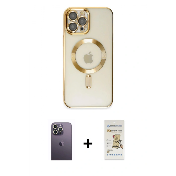 MARSİLYAN™- iPhone 12 Pro Max Kılıf Nova Işık Özel Seri - Siyah Mat Seramik Nano Ekran Koruyucu + Beyaz Neon Fosforlu Kamera Lens