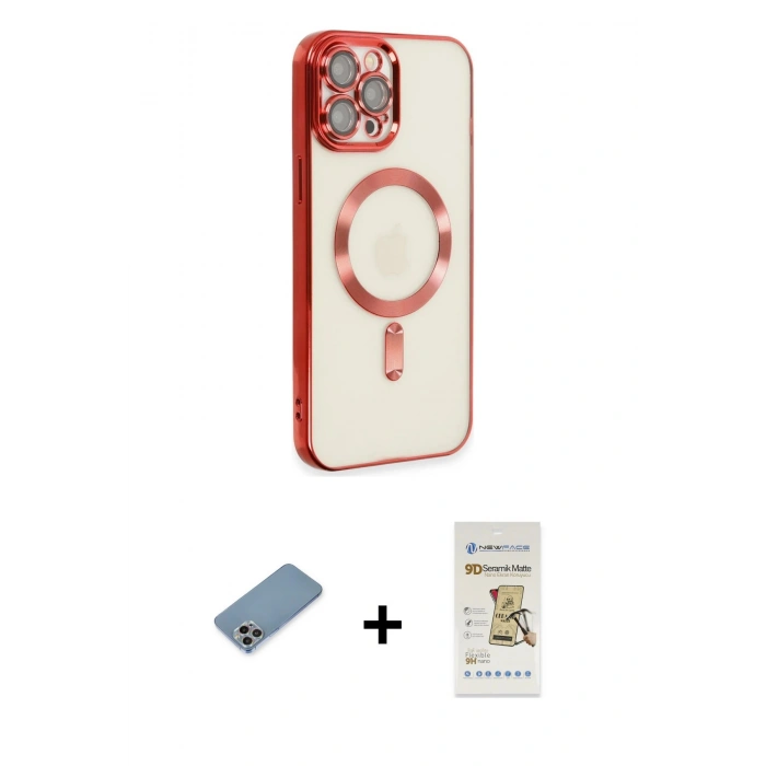 MARSİLYAN™- iPhone 12 Pro Max Kılıf Nova Işık Özel Seri - Siyah Mat Seramik Nano Ekran Koruyucu + Shine Kamera Lens Koruma Cam - GI