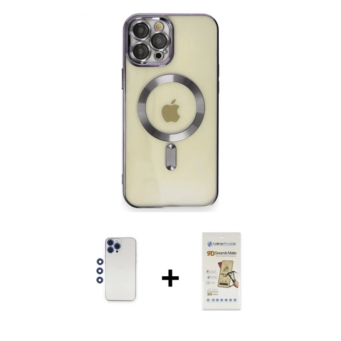 MARSİLYAN™- iPhone 12 Pro Max Kılıf Nova Işık Özel Seri - Siyah Mat Seramik Nano Ekran Koruyucu + Shine Kamera Lens - LT