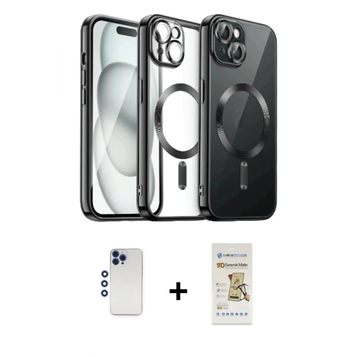 MARSİLYAN™- iPhone 12 Pro Max Kılıf Nova Işık Özel Seri - Siyah Mat Seramik Nano Ekran Koruyucu + Shine Kamera Lens - LT