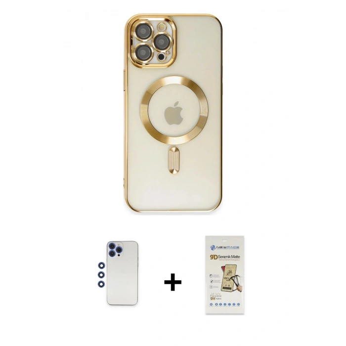 MARSİLYAN™- iPhone 12 Pro Max Kılıf Nova Işık Özel Seri - Siyah Mat Seramik Nano Ekran Koruyucu + Shine Kamera Lens - LT