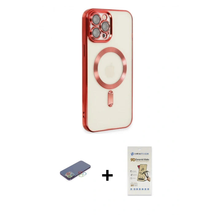 MARSİLYAN™- iPhone 12 Pro Max Kılıf Nova Işık Özel Seri - Siyah Mat Seramik Nano Ekran Koruyucu + Mavi Renkli Kamera Lens Koruma Cam