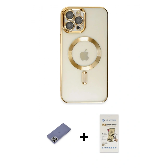 MARSİLYAN™- iPhone 12 Pro Max Kılıf Nova Işık Özel Seri - Siyah Mat Seramik Nano Ekran Koruyucu + Metal Kamera Lens Koruma Cam - GD