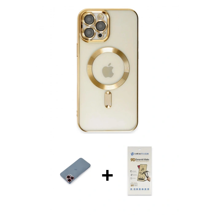 MARSİLYAN™- iPhone 12 Pro Max Kılıf Nova Işık Özel Seri - Siyah Mat Seramik Nano Ekran Koruyucu + Metal Kamera Lens Koruma Cam - KI